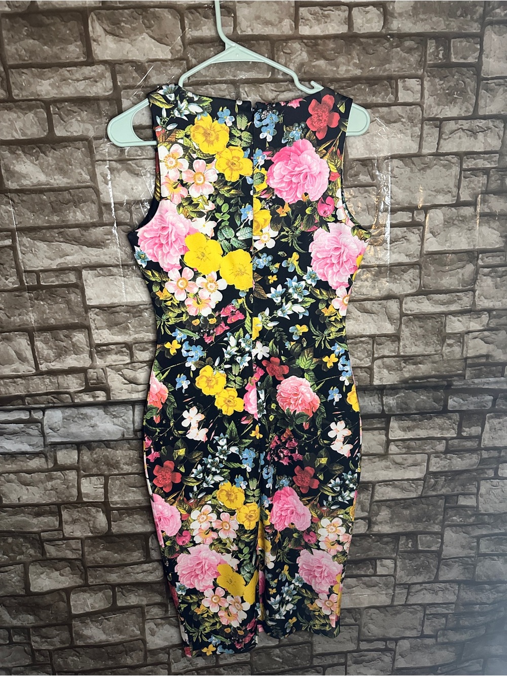 New York & Company Black Floral Midi Dress with Multi Colored Blooms Size Small - Picture 3 of 8